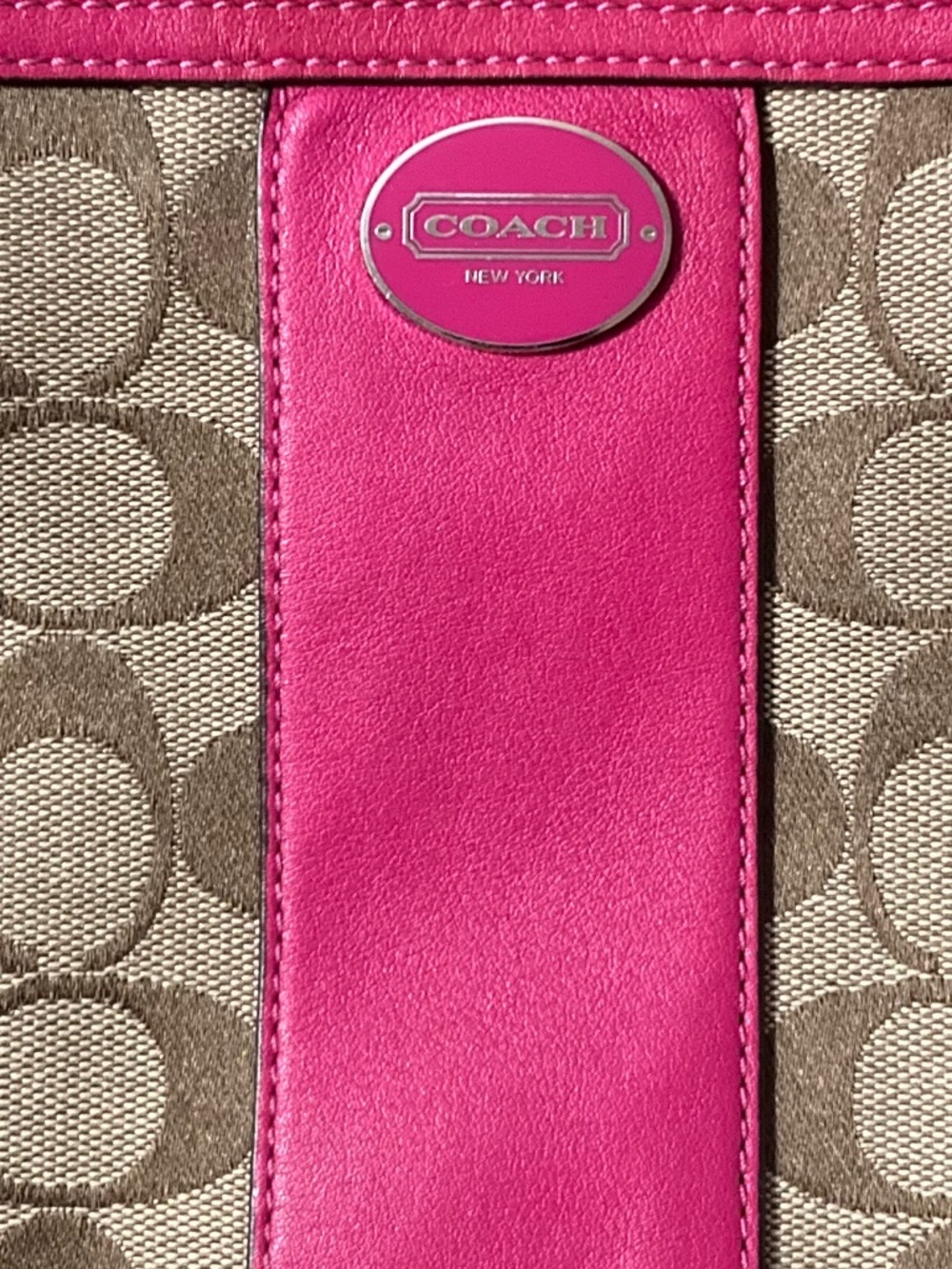 Coach Signature Tan Print Crossbody Pink Leather trim - Picture 2 of 5